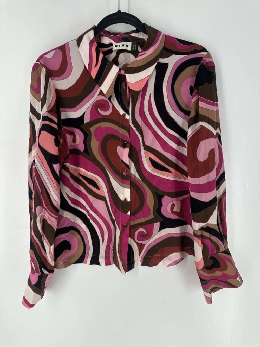Rixo Havan Marble Pink Silk Shirt Women’s 6 Read